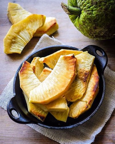 Fried breadfruit by Sleeping Giant Lodge fried breadfruit on plate