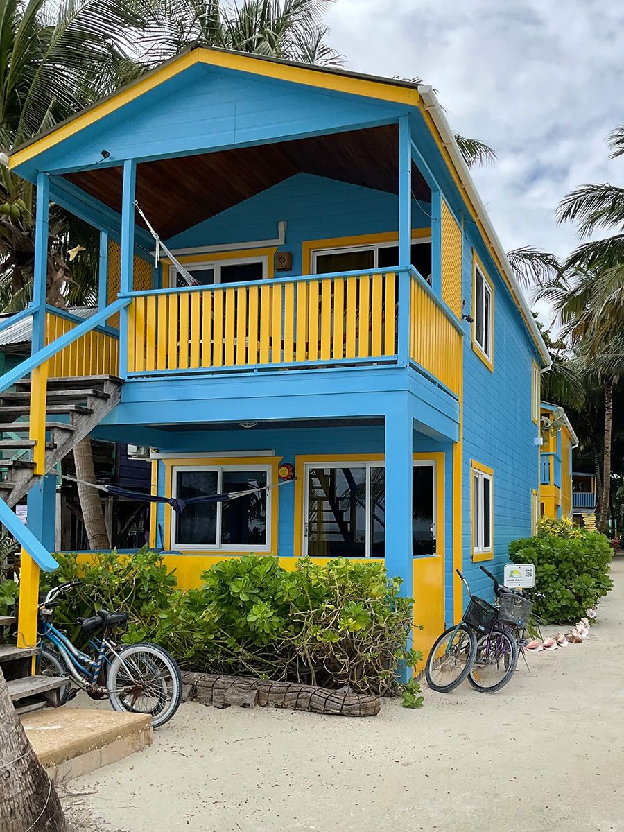 colorful cabana with bicycles up front
