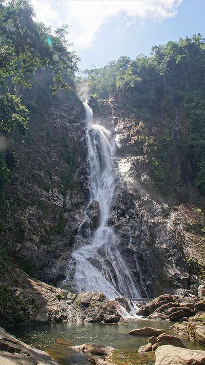 large waterfall with white water color