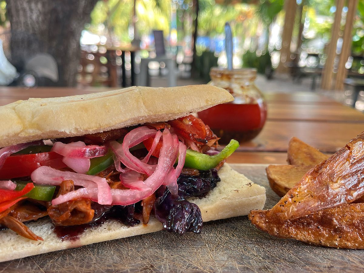 sandwhich with colorful vegetables and sweet potato