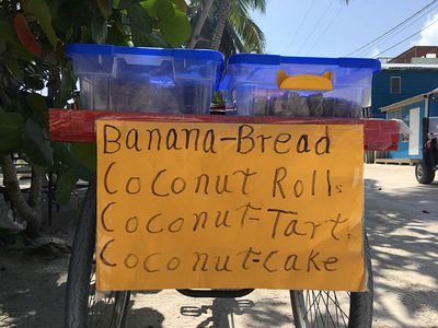 coconut treats on beach food cart