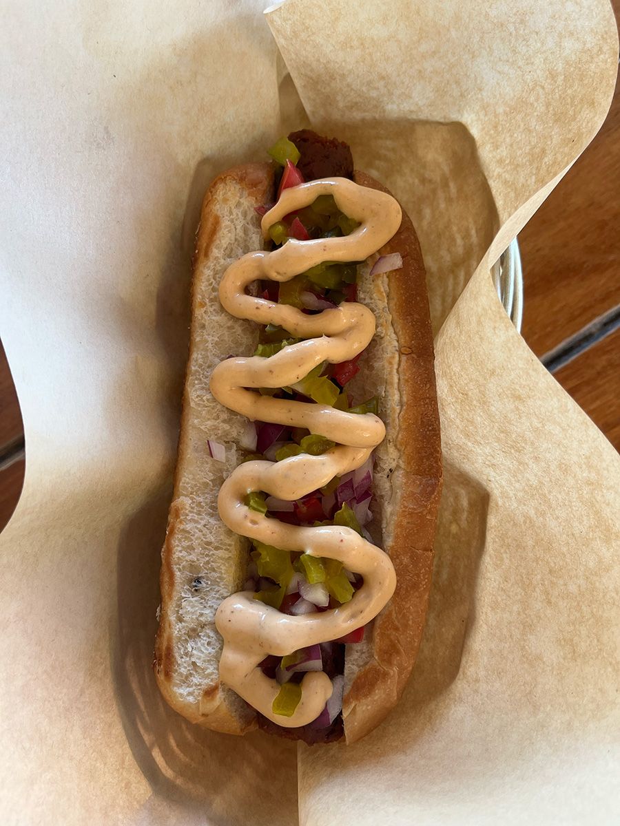 vegan hotdog on paper