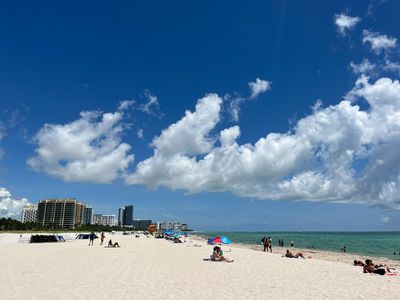 Miami Beach with skyline beach with skyline in background