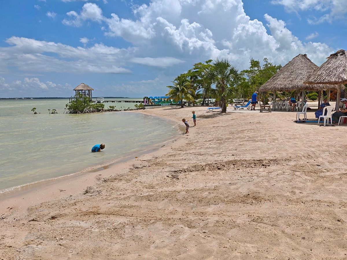 sandy beach with kids playing