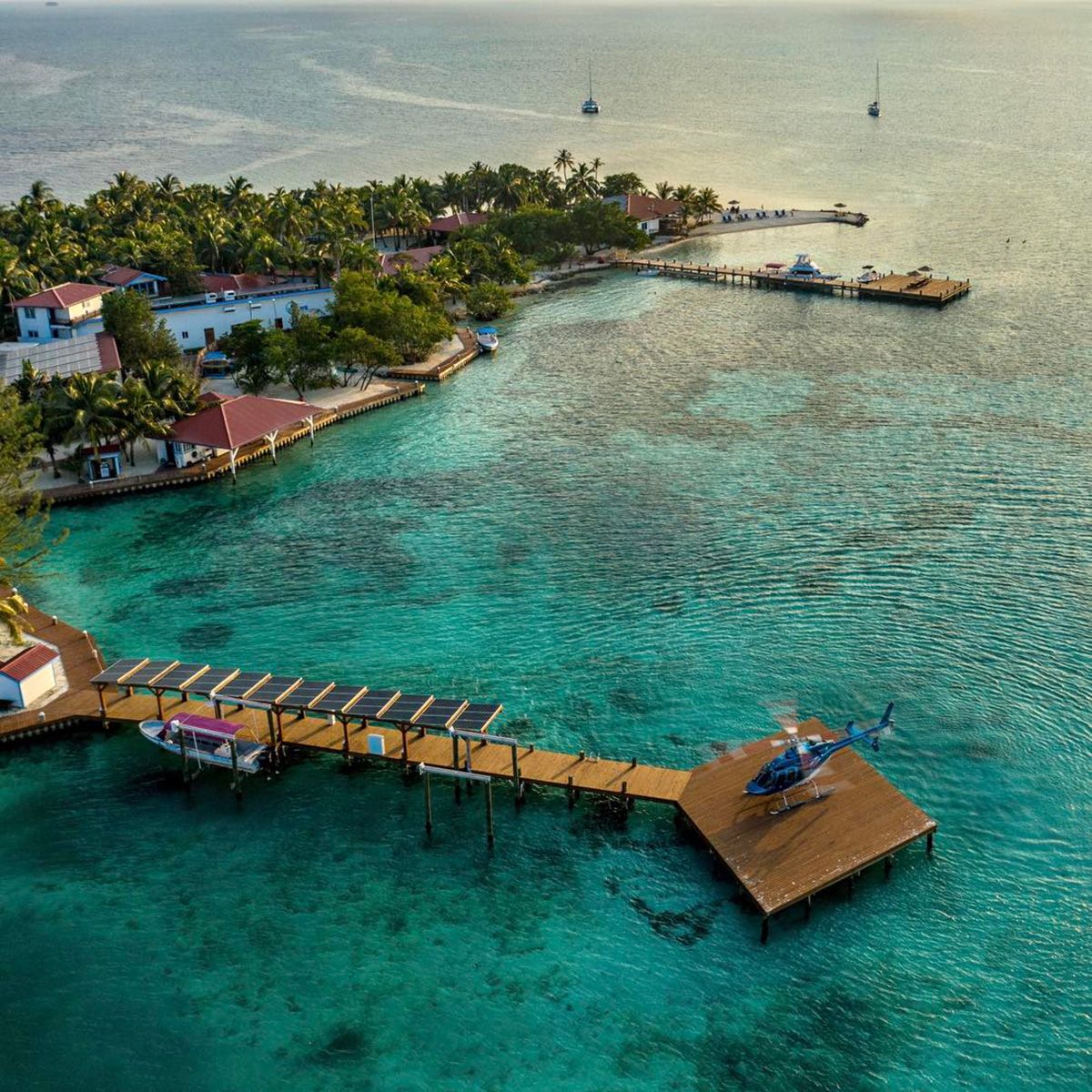 helicopter pad on dock with solar panels
