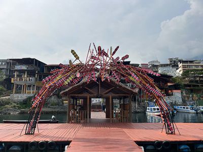 San Pedro La Laguna dock entrance culturally styled arc at a dock