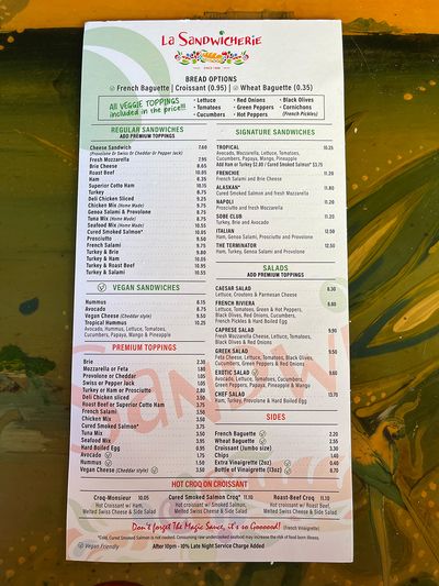 Sandwicherie Menu food menu for sandwiches
