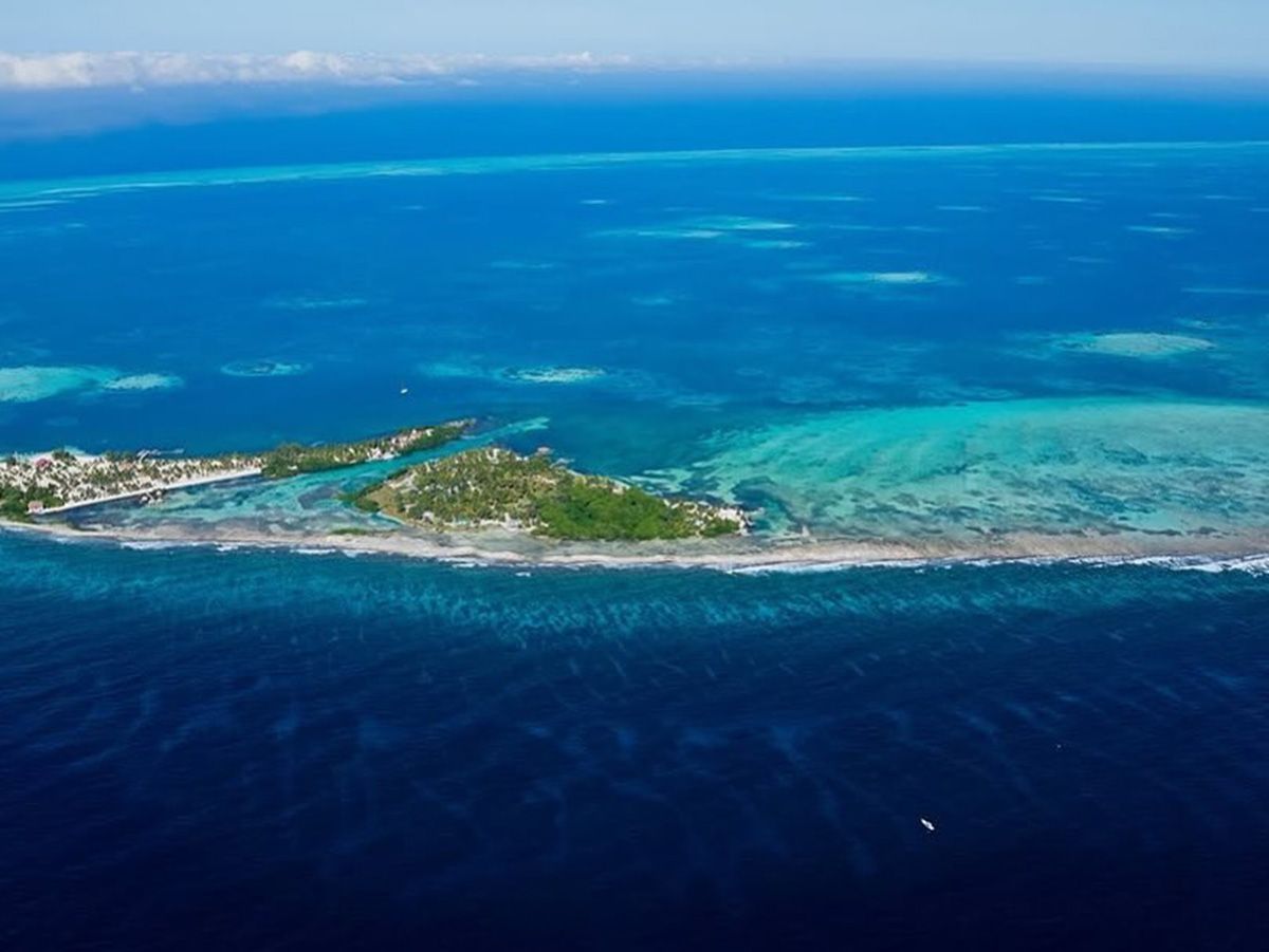 large siland with blue water surrounding it