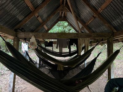 hammocks under a zinc roof