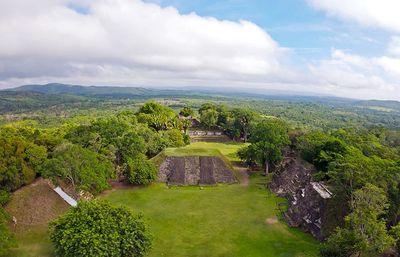 View from the top of El Castillo top view small mayan ruin with lush forest